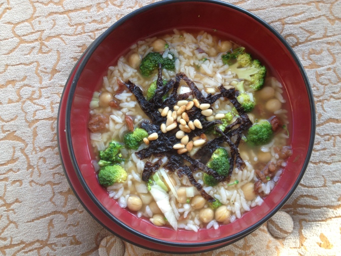 rice soup with broccoli and chickpeas